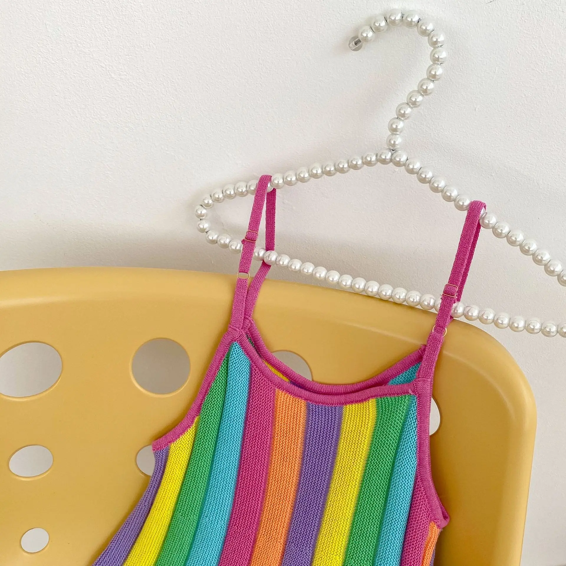 Vestido infantil arco-íris solto e respirável, roupa