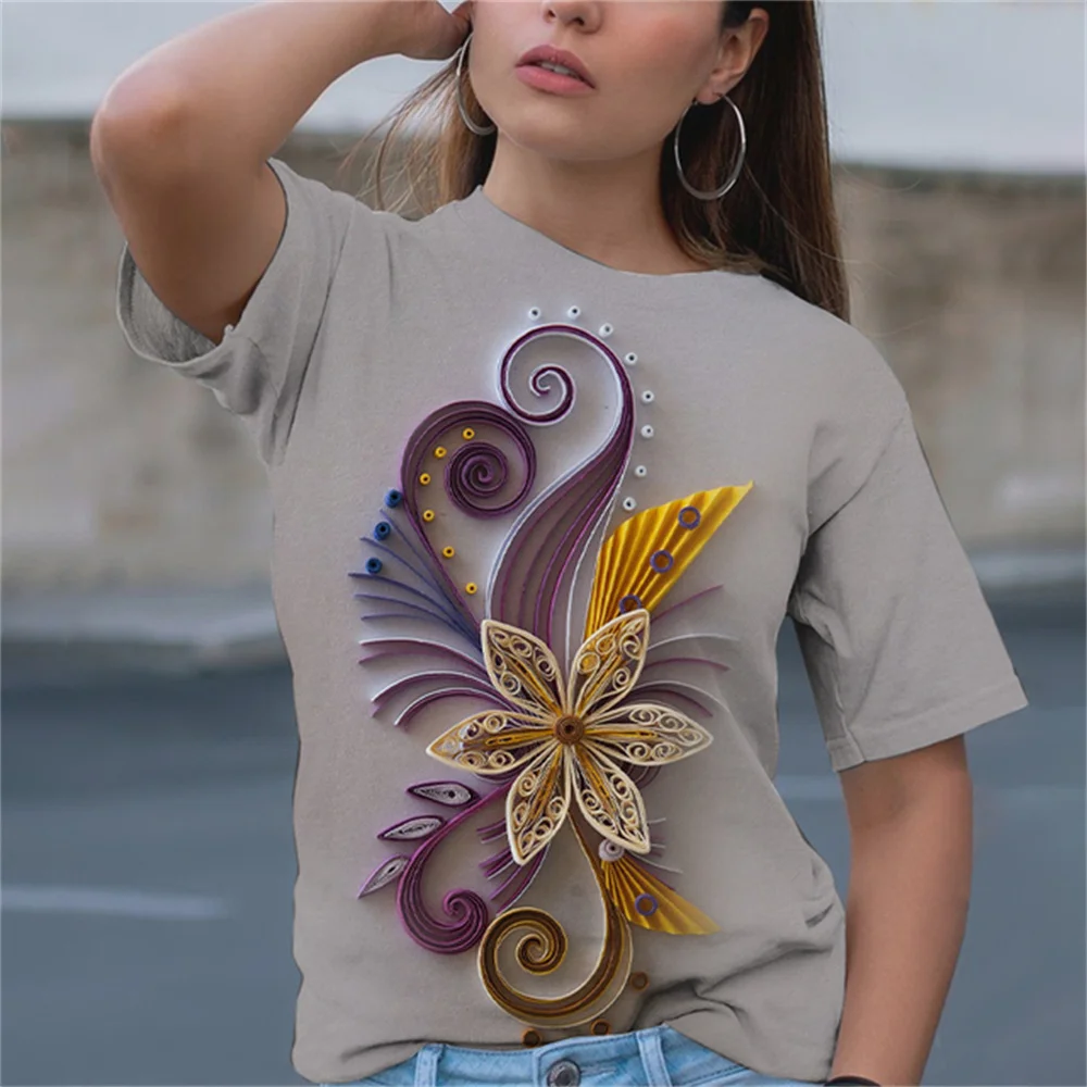 

Summer Fake Flower 3D Print T-shirts Women Streetwear New Casual Fashion Short Sleeve T Shirt O-neck Kids Tees Tops Clothing