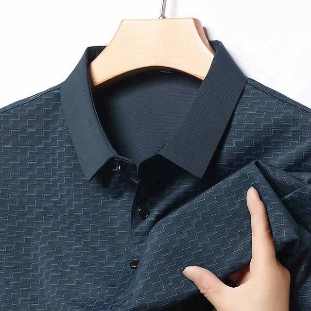 Polo de Jacquard para hombre, camiseta de manga corta con solapa, informal, transpirable, de secado rápido, sin costuras, a la moda, para verano