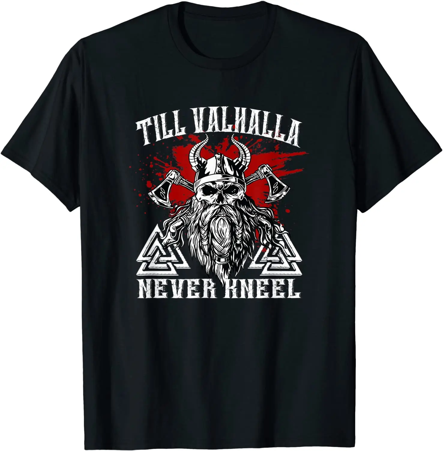 

Till Valhalla Never Kneel Vikings Skull Men T-Shirt Short Sleeve Casual Cotton O-Neck Summer Tees
