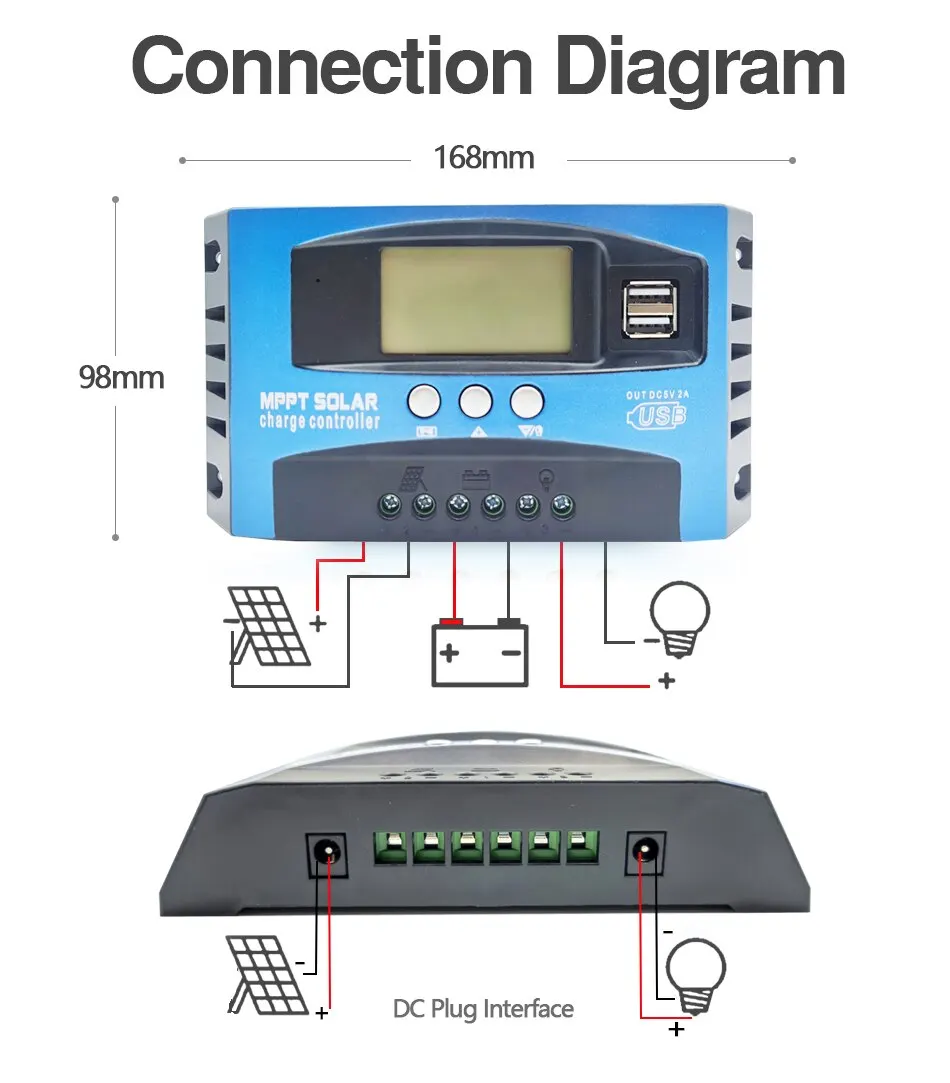 solar charge controller MPPT 30A 50A 80A 100A LCD Display 12V 24V AUTO Dual USB Solar Charge And Discharge Controller