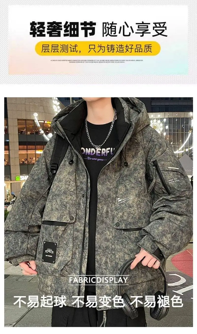 Lässige warme Daunenjacken für Herren mit Kapuze, 90 % weiße Entendaunen, Winter, Jugend, Streetwear, winddicht, Puffermantel, dick gepolsterte Outdoor-Kleidung – Detail 2