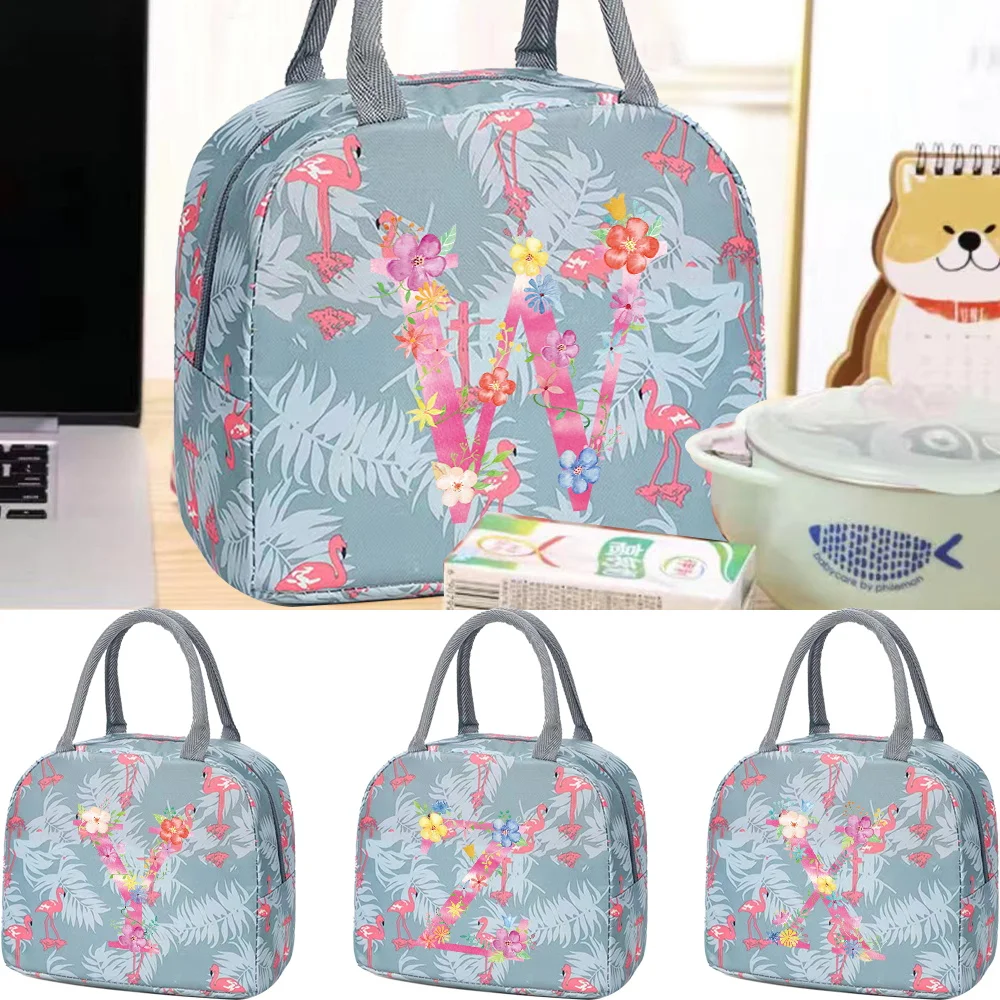 

Thermal Lunch Bag for Women Students Cooler Bag Food Picnic Bags Pink Letter Printing Handbag Aluminum Foil Insulated Lunch Box