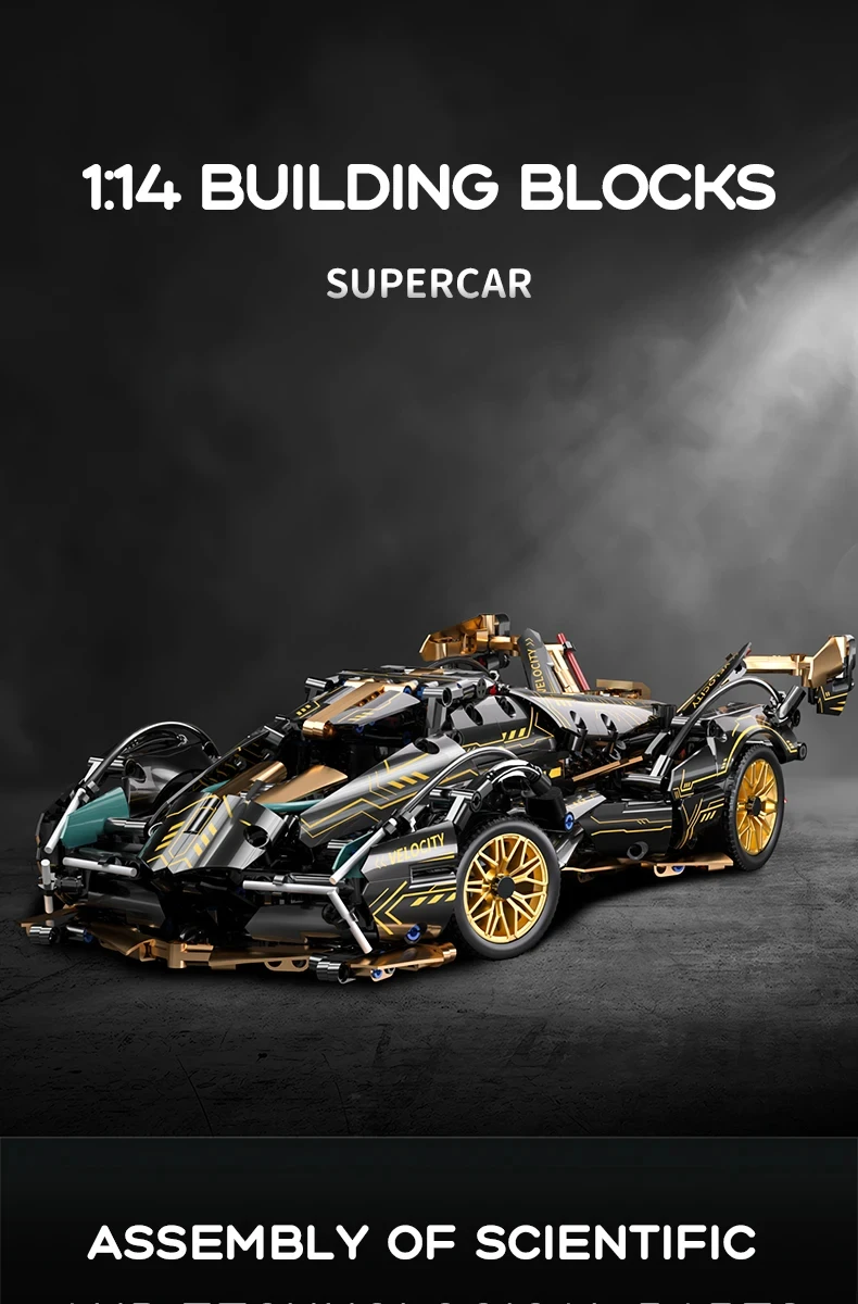 1:14 Scale Super Racing Car Building Blocks, DIY Sports Vehicle Model Kit Constr