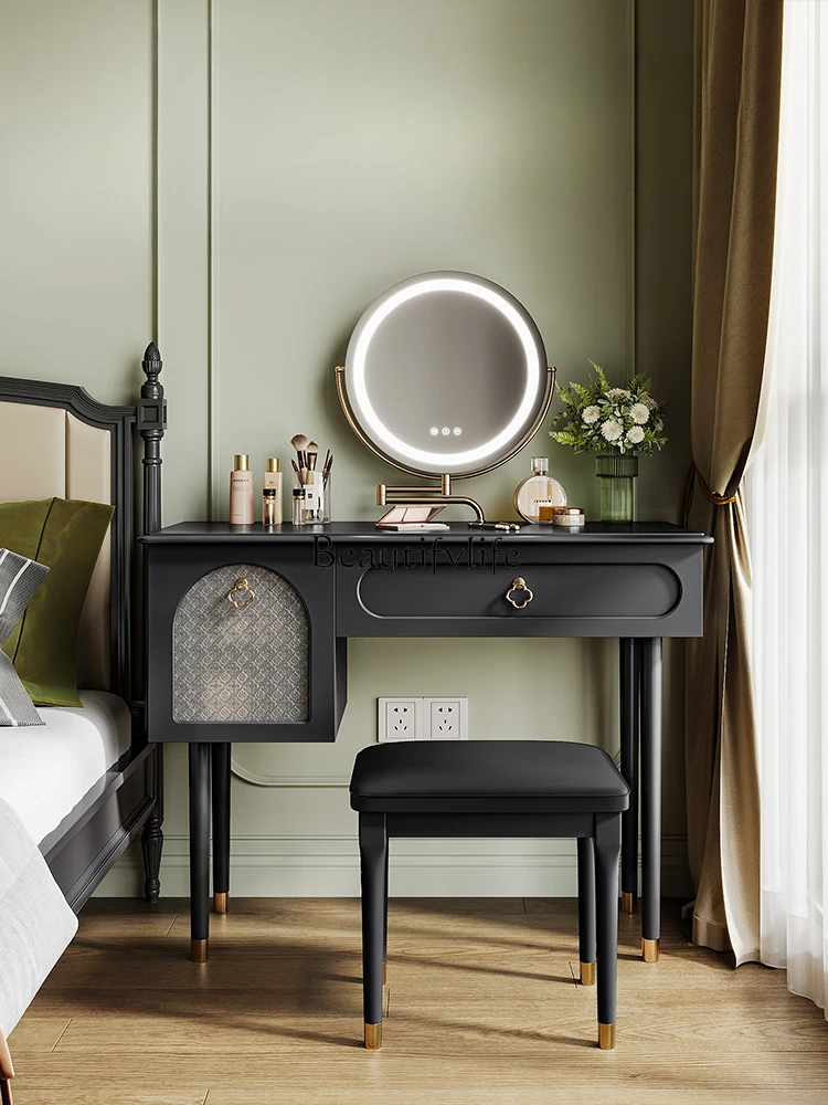 

Solid Wood Dressing Table Storage Integrated Bedroom Black Mid-Ancient Makeup Table