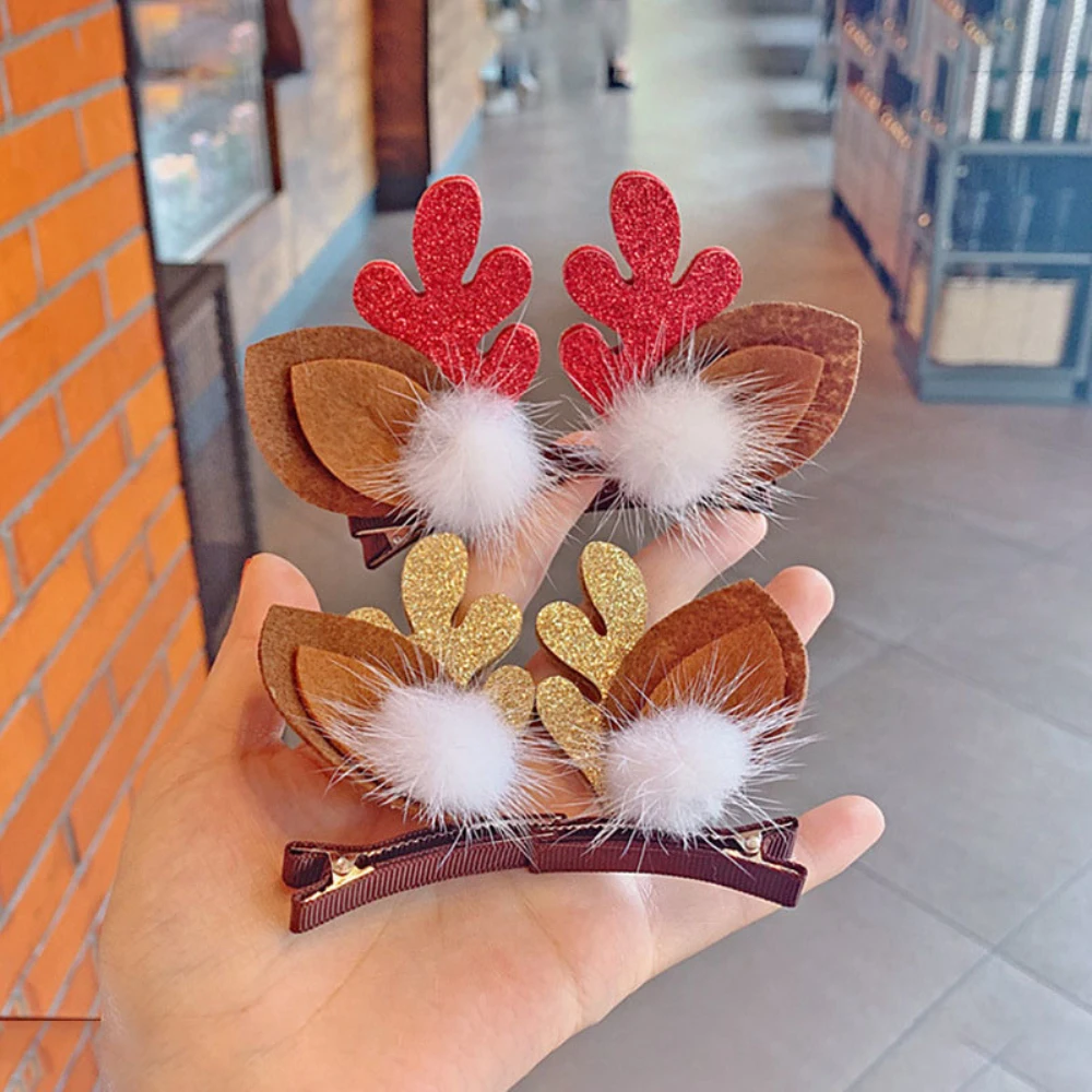 Christmas Hair Clip Cute Children's Deer Red Bow Hairpin New Year Hair Clip Christmas Hat Accessory Gift Photo Props