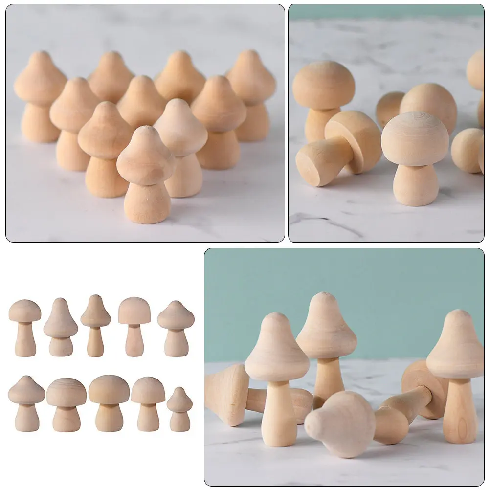 10Pcs 미니 나무 버섯 모델링 세트 그림 그리기 장식을위한 미완성 빈 공예 키트 DIY 선물 교육 예술 활동