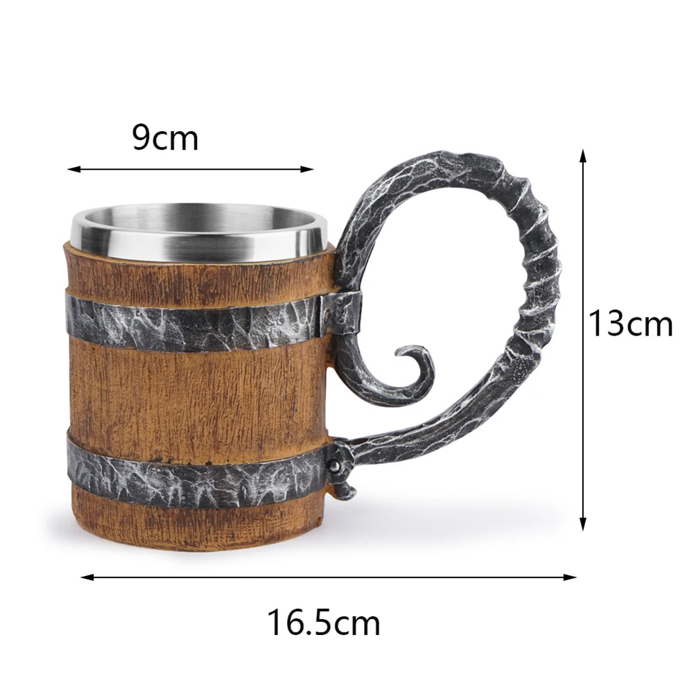 Wooden Barrel Beer Mug Stainless Steel Durable Coffee Drinking Cup Simulation Double Wall Wood Style Bar Cups Creative Gift