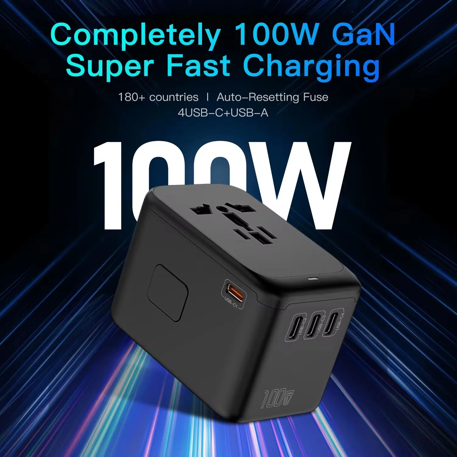 Tinsol GaN 100W Universal Travel Adapter with PD Fast Charging Adapter Suitable forNotebook Computers lPad, Android Devices Ete