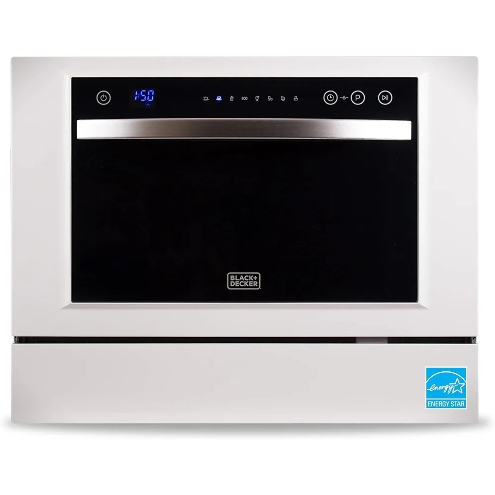 BLACK+DECKER BCD6W Compact Countertop Dishwasher, 6 Place Settings, White