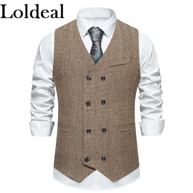 

Men's Herringbone Tweed Suit Vest Casual Wool Blend Waistcoat