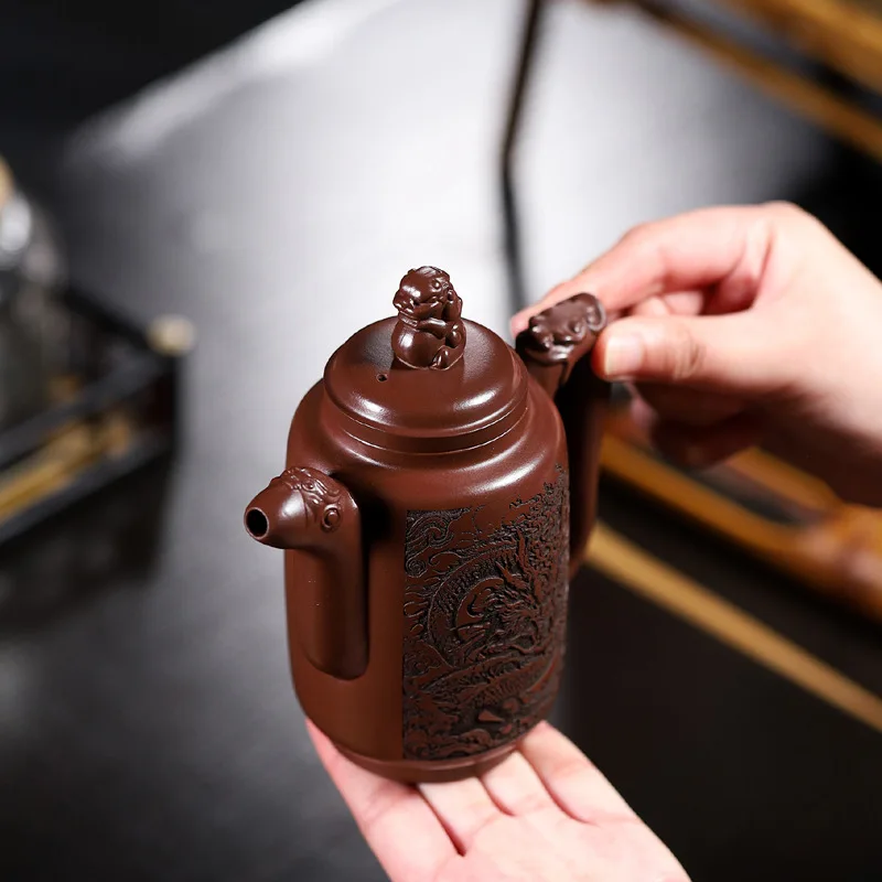 Chinese Style Teapot, Purple Clay Iron Red Dragon Blood Sand, Kung Fu Household, Handmade, 320ml high-capacity Pot, New, 1Pc
