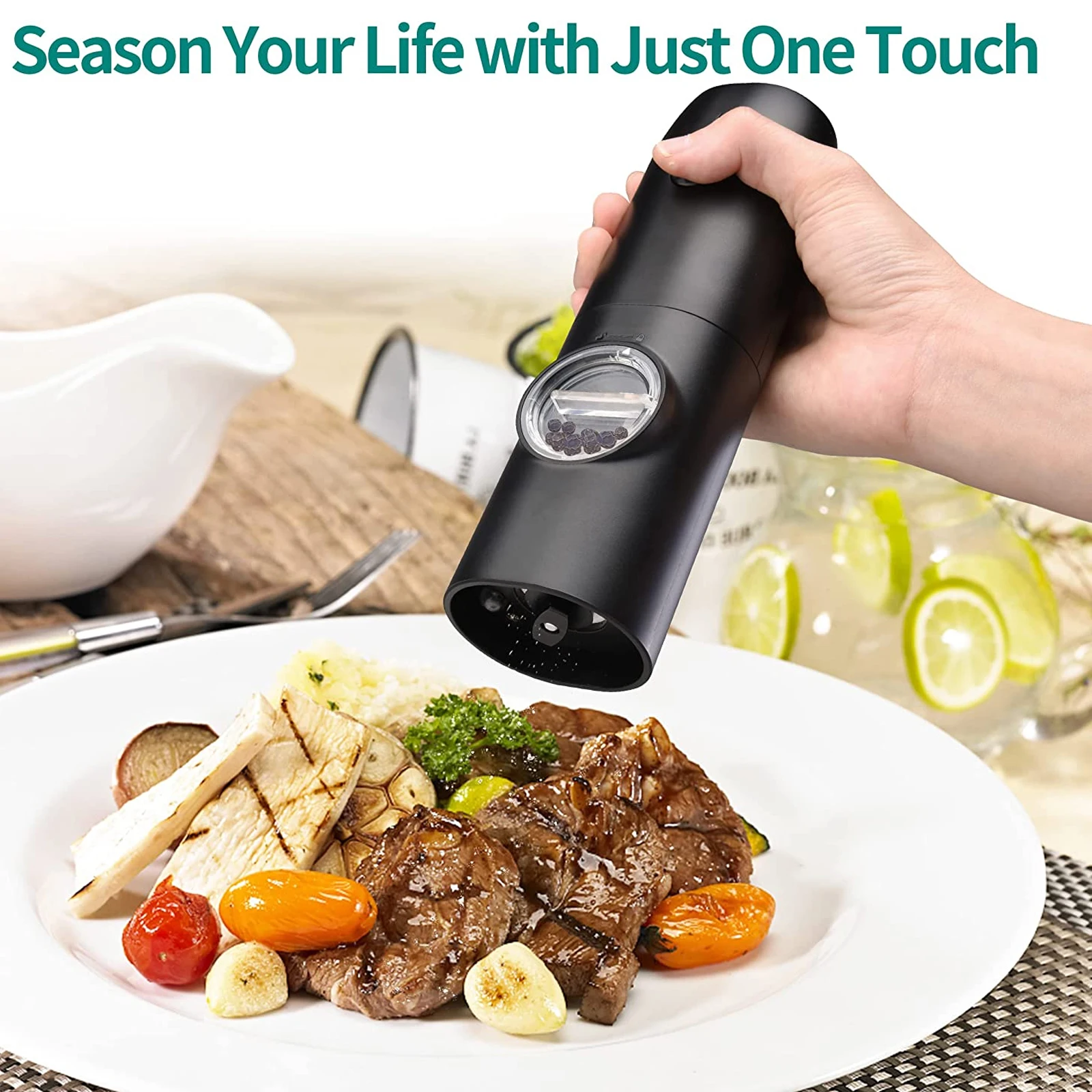 Electric Salt and Pepper Grinder Set - USB Rechargeable One Hand