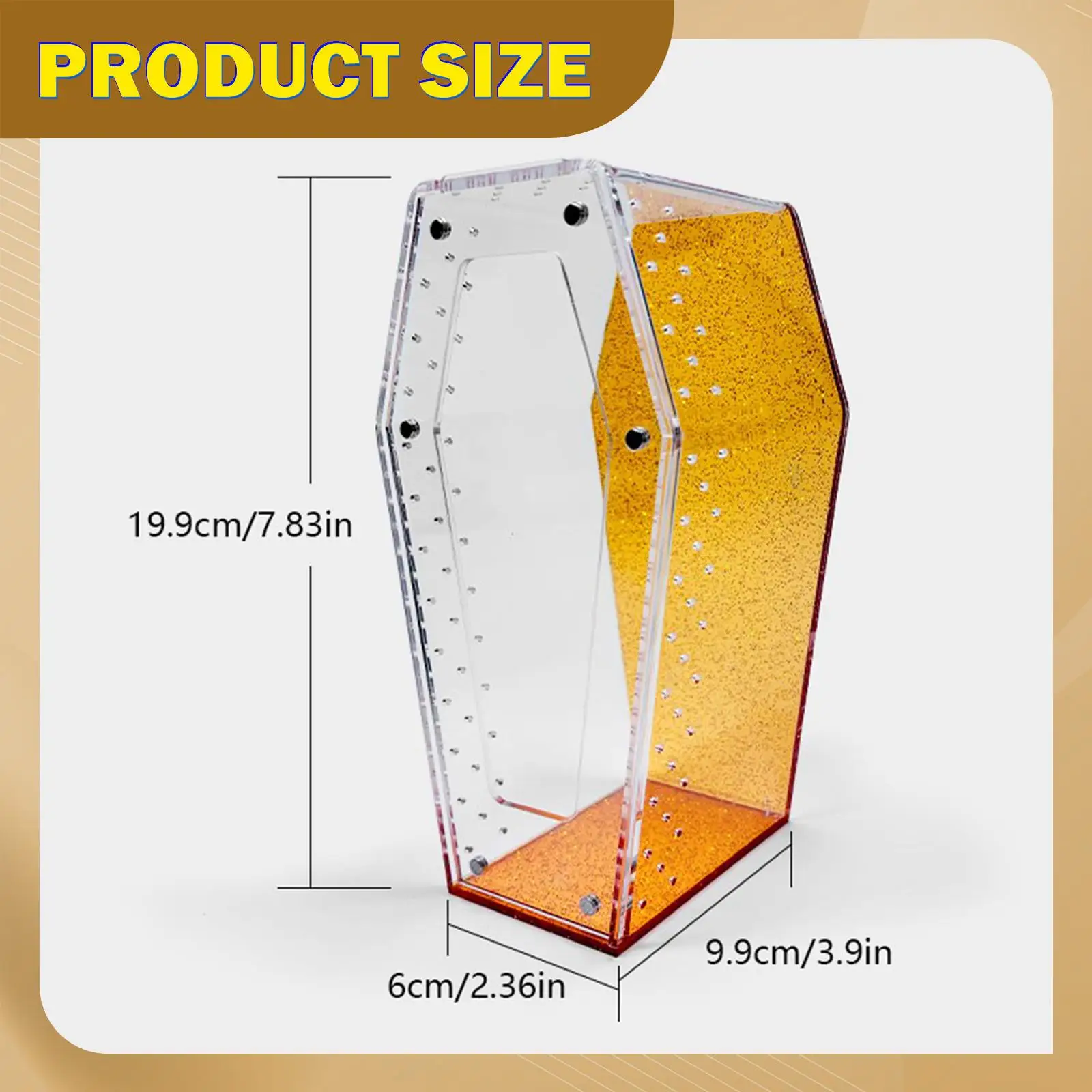 Small Acrylic Terrarium Accessories Spider Cage Coffin Shaped Tank for Reptile Amphibian Vivarium Display