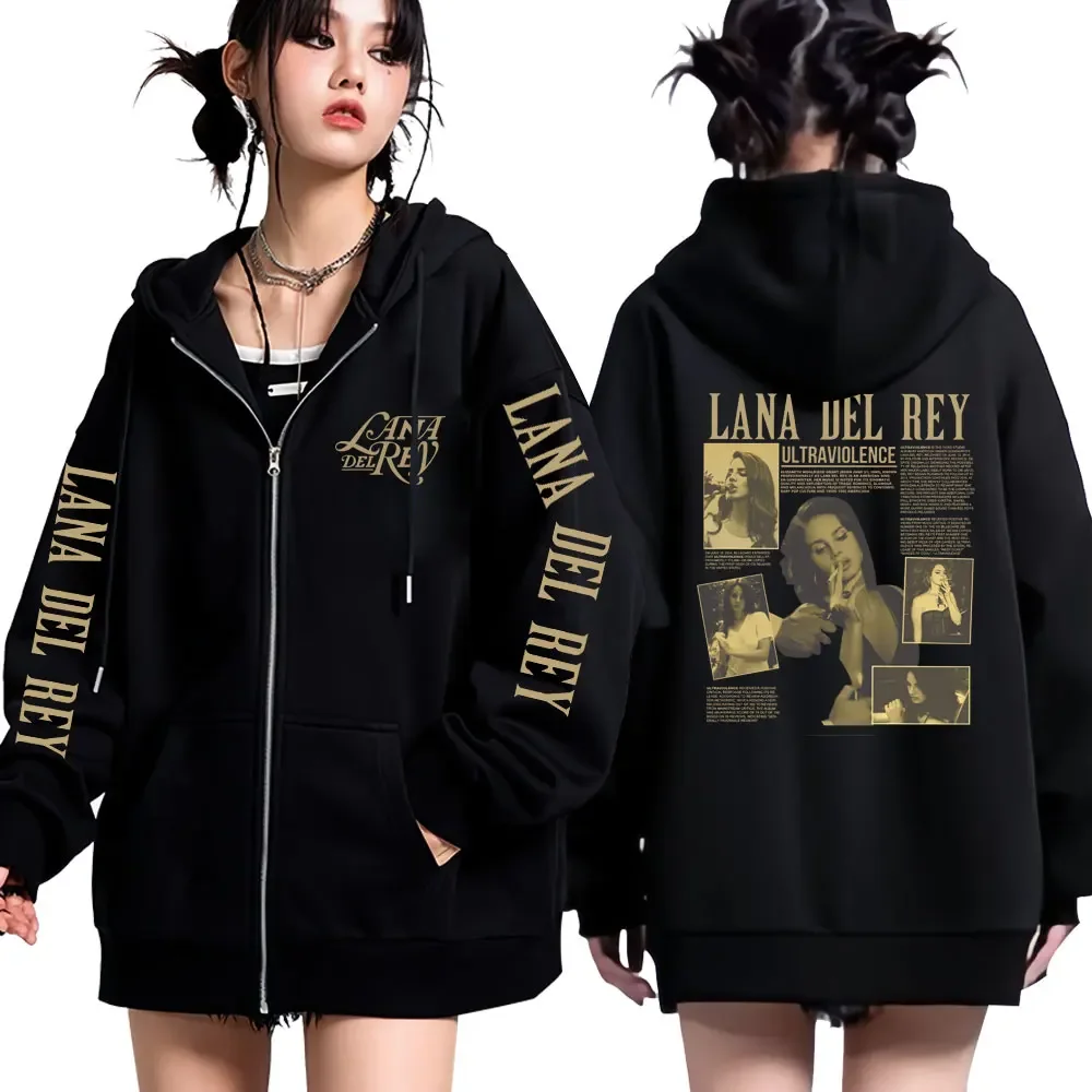 thumbnail image 1 of Sudadera con capucha Retro de Lana Del Rey para hombre y mujer, ropa de calle de gran tamaño con cremallera, Álbum de Música ultra violento, Y2K, 1 of 2