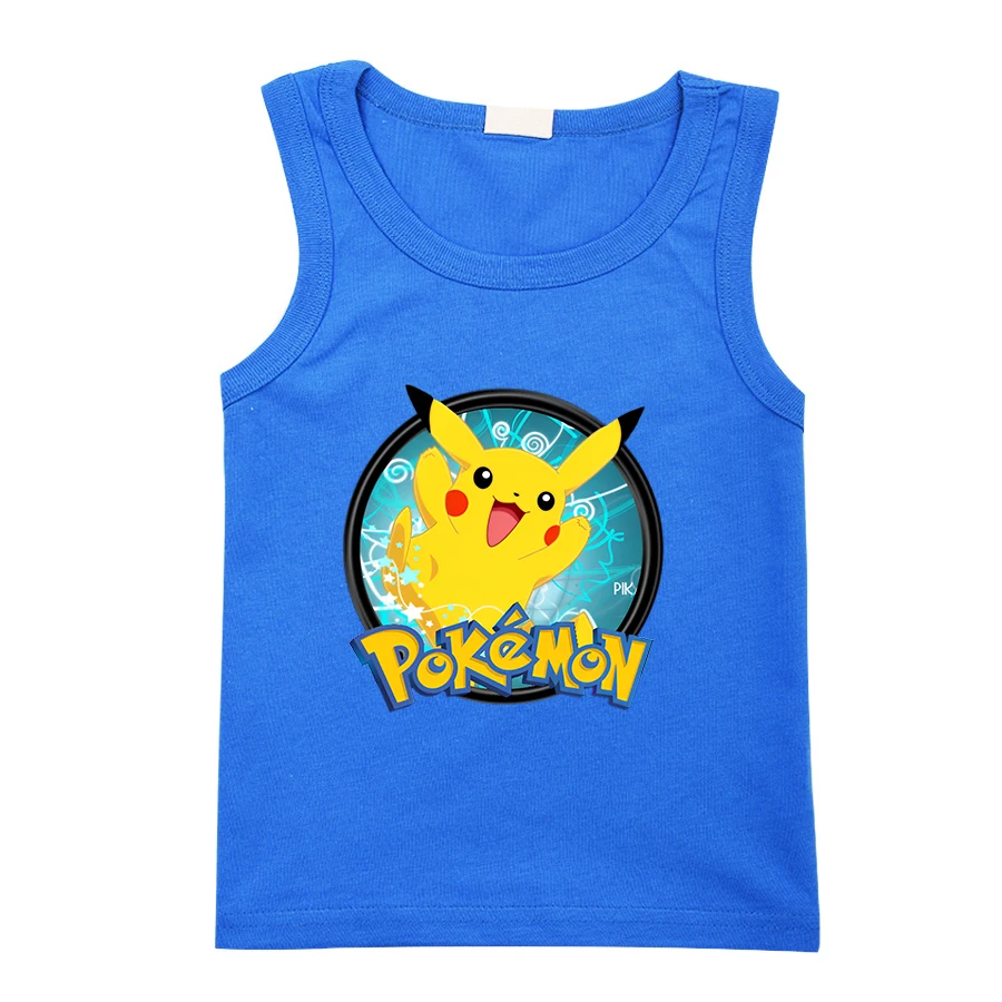 

Cartoon Kids Underwear Sleeveless Cotton T-Shirt Potdemiel Pokemon Summer Clothing Boys Girls Vest Baby Tops Beach Shirt