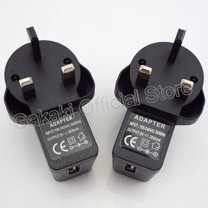Universal USB Charger with UK Plug - Converts 100V-240V AC to 5V DC, 1A/2A/3A Output