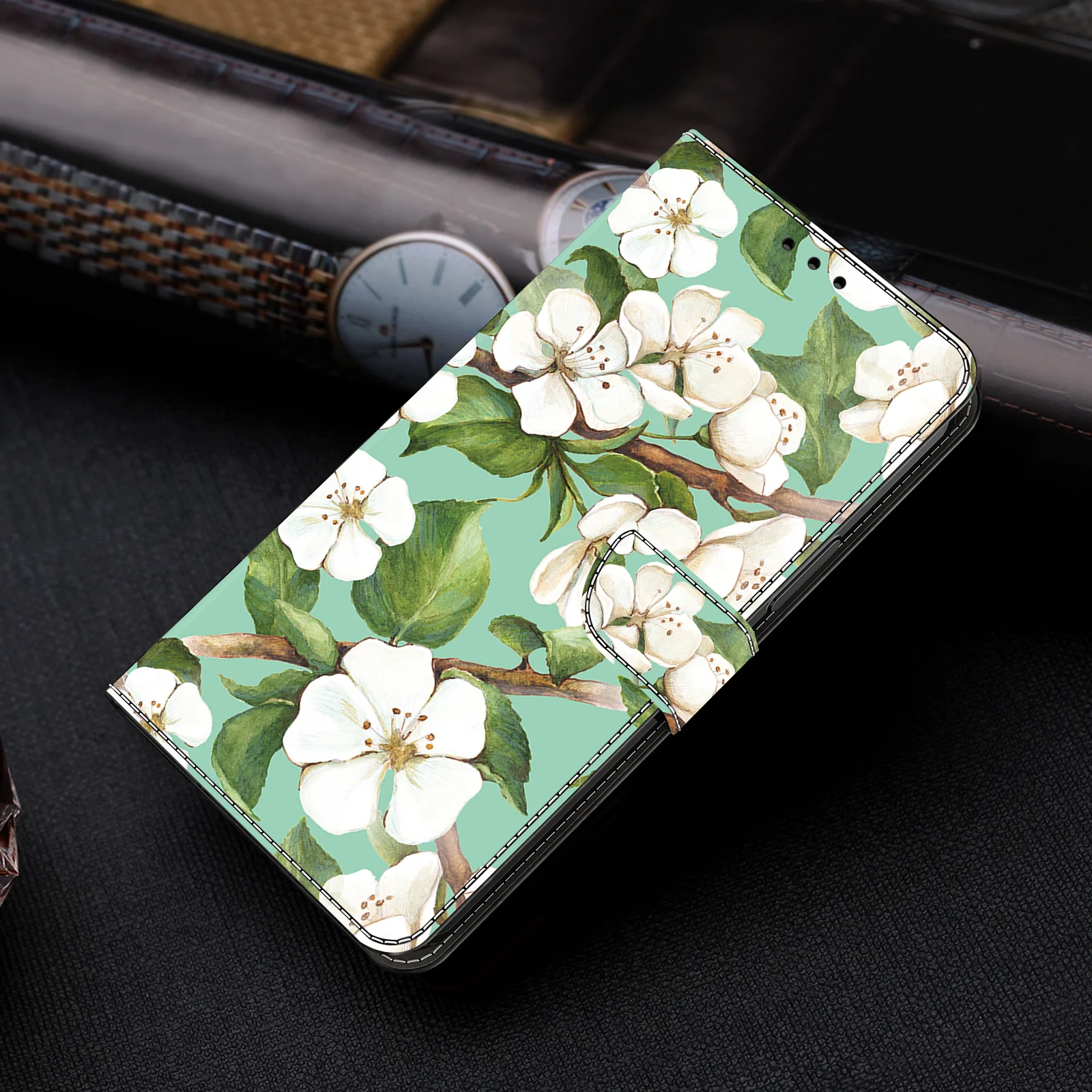 Floral Pattern Leather Wallet Flip Cover