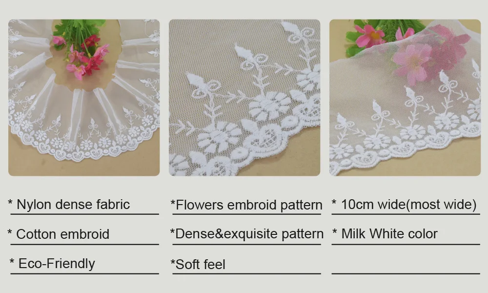Description Picture 2 of item10cm Width Cotton Embroidery Lace White French Ribbon Fabric Guipure Diy Trims Warp Knitting Sewing Garment Accessories#4351