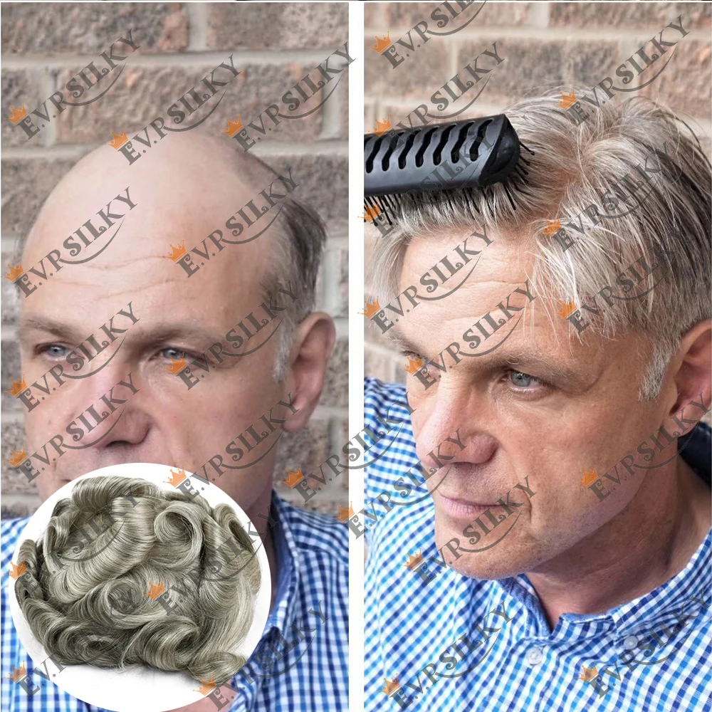 Human Hair Toupee Natural Hairline Super Durable Mens Toupee Blonde Grey Black 1B40 1B80 Human Hair Wig Thin Microskin Full PU Capillary Prosthesi