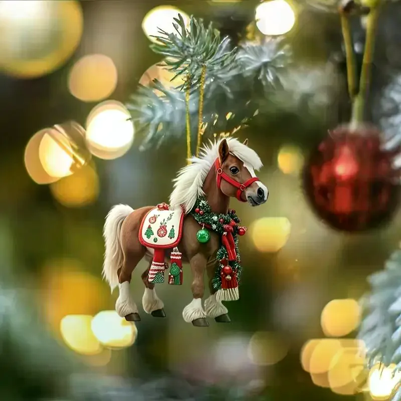 1/3Pcs Elegant Christmas Horse 2D Acrylic Decorations Hanging On Christmas Trees As Christmas Home Decorations Xmas Party Gifts