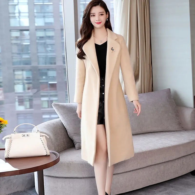 Women's Woolen Coat, Long Below the Knee, Loose, Large Size, Casual Outwear, Female Temperament, Autumn, Winter, New, Fashion