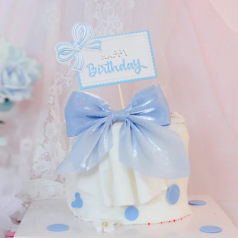 Blue Bow Themed Birthday Party Decoration Set - Balloons, Banner, Garland, & Cake Toppers
