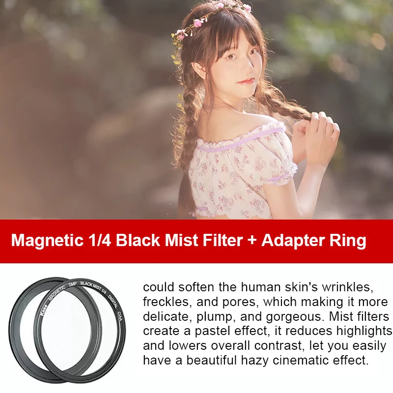 Kase Wolverine Magnetic Black Mist 1/4 Diffusion Filter with Adapter for Sony ZV-1 RX100 VII VI V III II/ Canon G7 X Mark II 5
