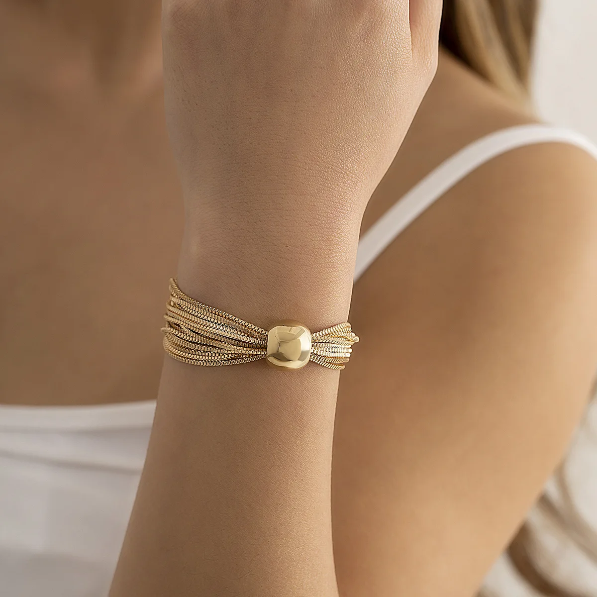Pulsera de Cadena Geométrica Abierta