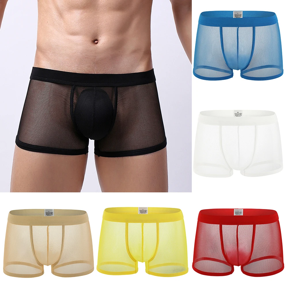 

Sexy Men Mesh Boxer Shorts Transparent Panties Bugle Pouch Sexy Underpants See Through Men Underwear Breathable