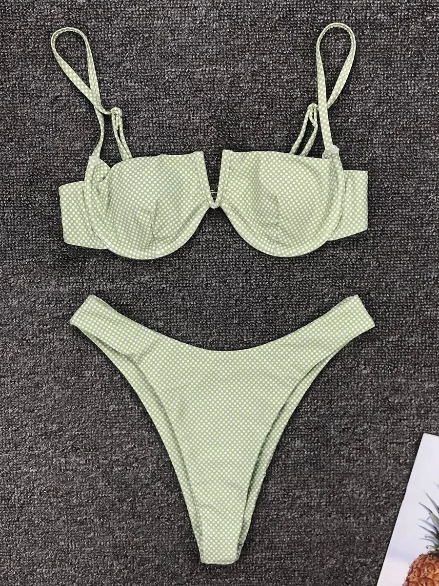 Underwired V-Bar Bikinis 2025 Polka Dot Bikini Women Swimsuit Female Swimwear Two Pieces Bikini Set Push Up Bathing Suit Swim