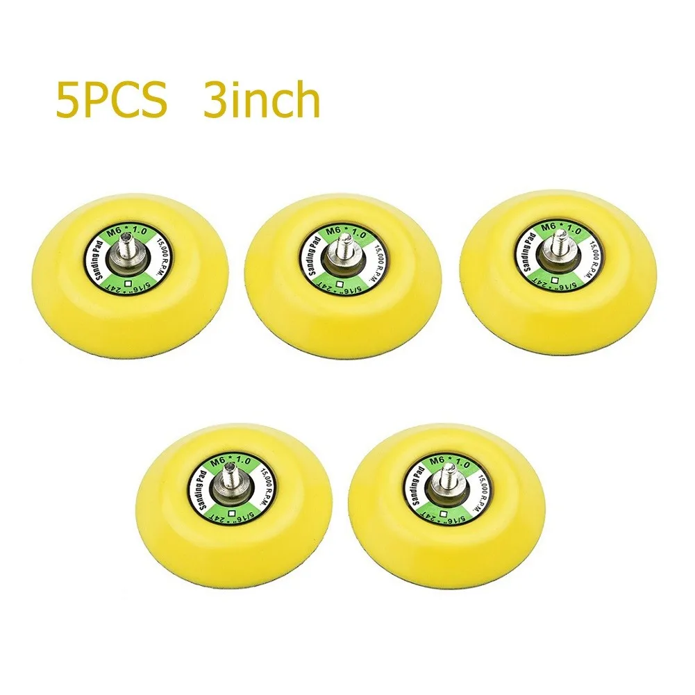 

5pc 3in Sanding Discs Polishing Backing Pad M6 Thread Hook And Loop For Air Sander Wood Metal Household Polishing Grinding Tool