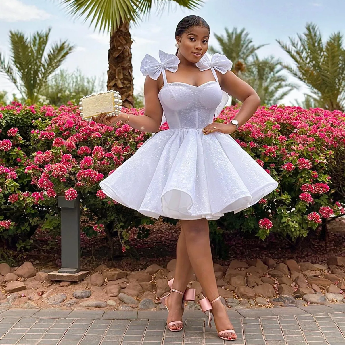 Shoulder Bows Mini Cocktail Dresses With Spaghetti Straps A Line Lace Sequined Party Birthday Dress Black Girls Prom Gowns