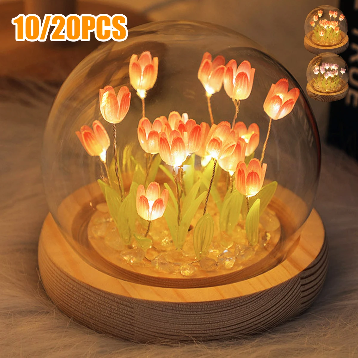 Tanie 10/20 sztuk tulipan lampka nocna na baterie obsługiwane kwiat tulipana lampa stołowa sklep