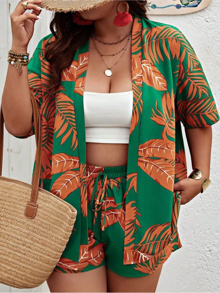 Summer Casual Tracksuit Women's Shorts Suits Green Streetwear Short Sleeve Shirt Tops Loose Drawstring Mini Shorts Two Piece Set
