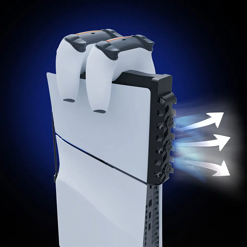 냉각 선풍기 듀얼 컨트롤러 충전기 스테이션, RGB 조명 포함, 조용한 쿨러 선풍기, PS5 슬림 콘솔 및 컨트롤러용