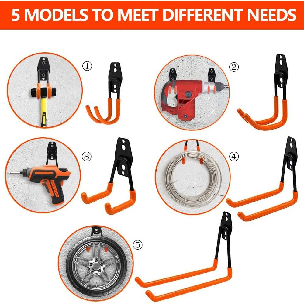 10 PCS Heavy Duty Metal Hook Wall Mount Hook Stand Bicycle Garage Organizer Anti-slip Storage Hook for Ladders Garden Tool 5