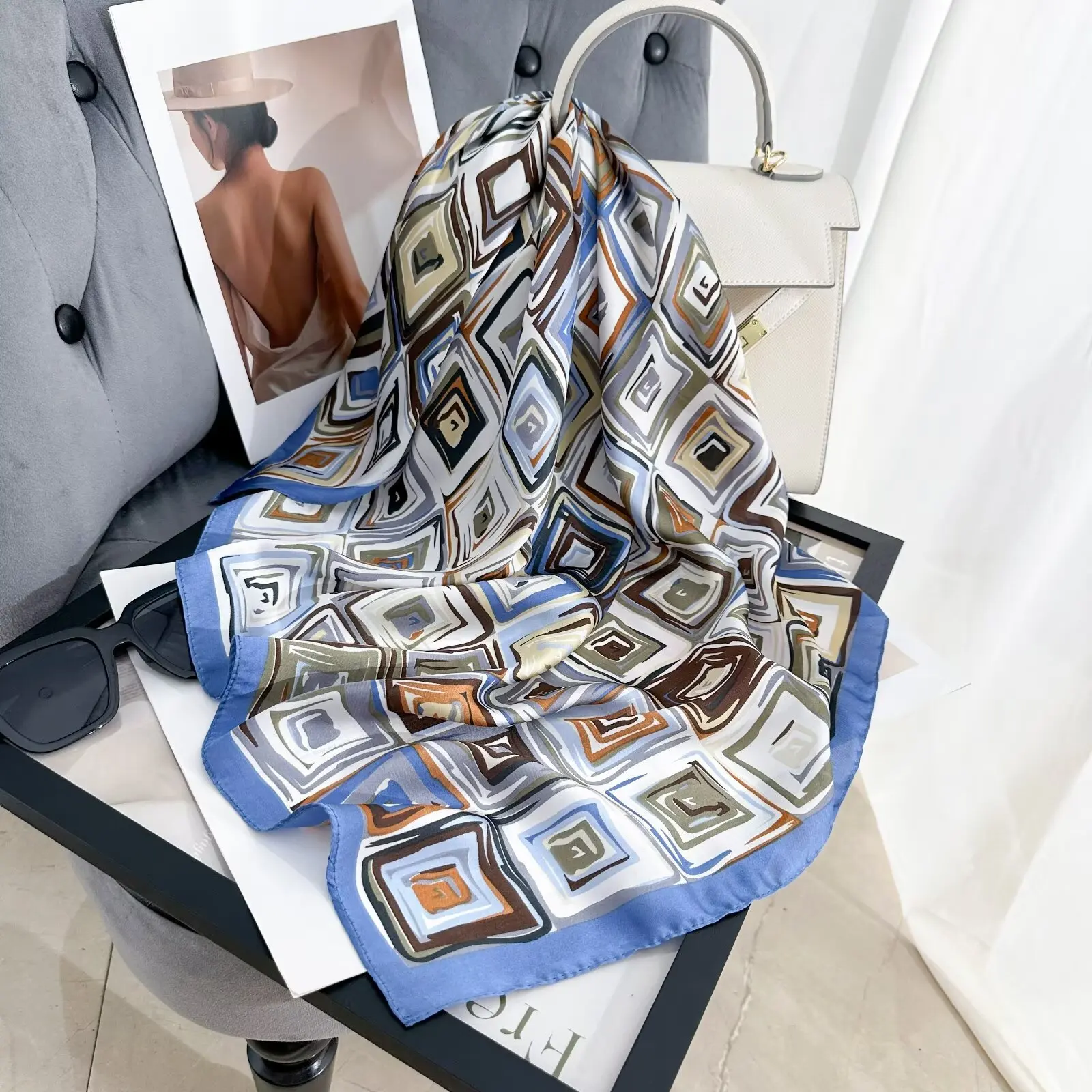 Luxury Silk Shawl Square Scarf for Women Satin Fashion Wraps Neckerchief Female Hair Bands Ribbon Headband Bandana 70X70CM