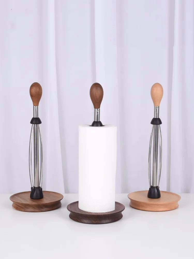 

Creative Kitchen Paper Towel Rack Solid Wood High-Grade With Stainless Steel Damper Household Desktop Paper Roll Holder
