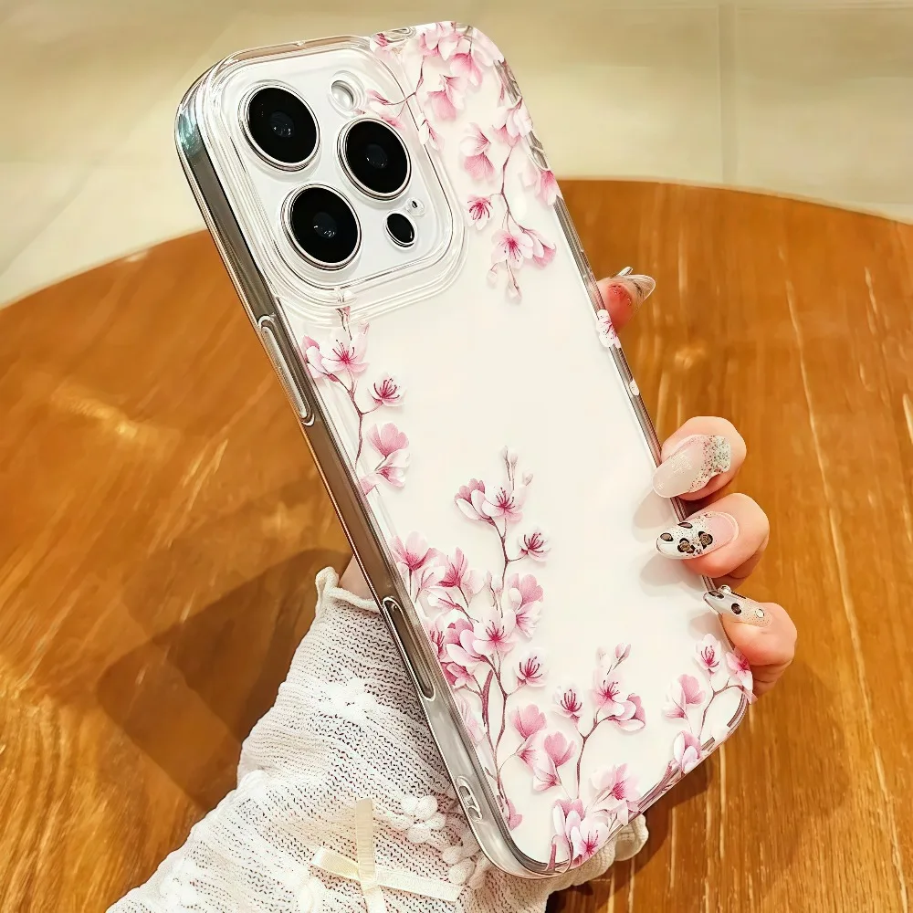 Pink Cherry Blossom Clear Back Phone Case