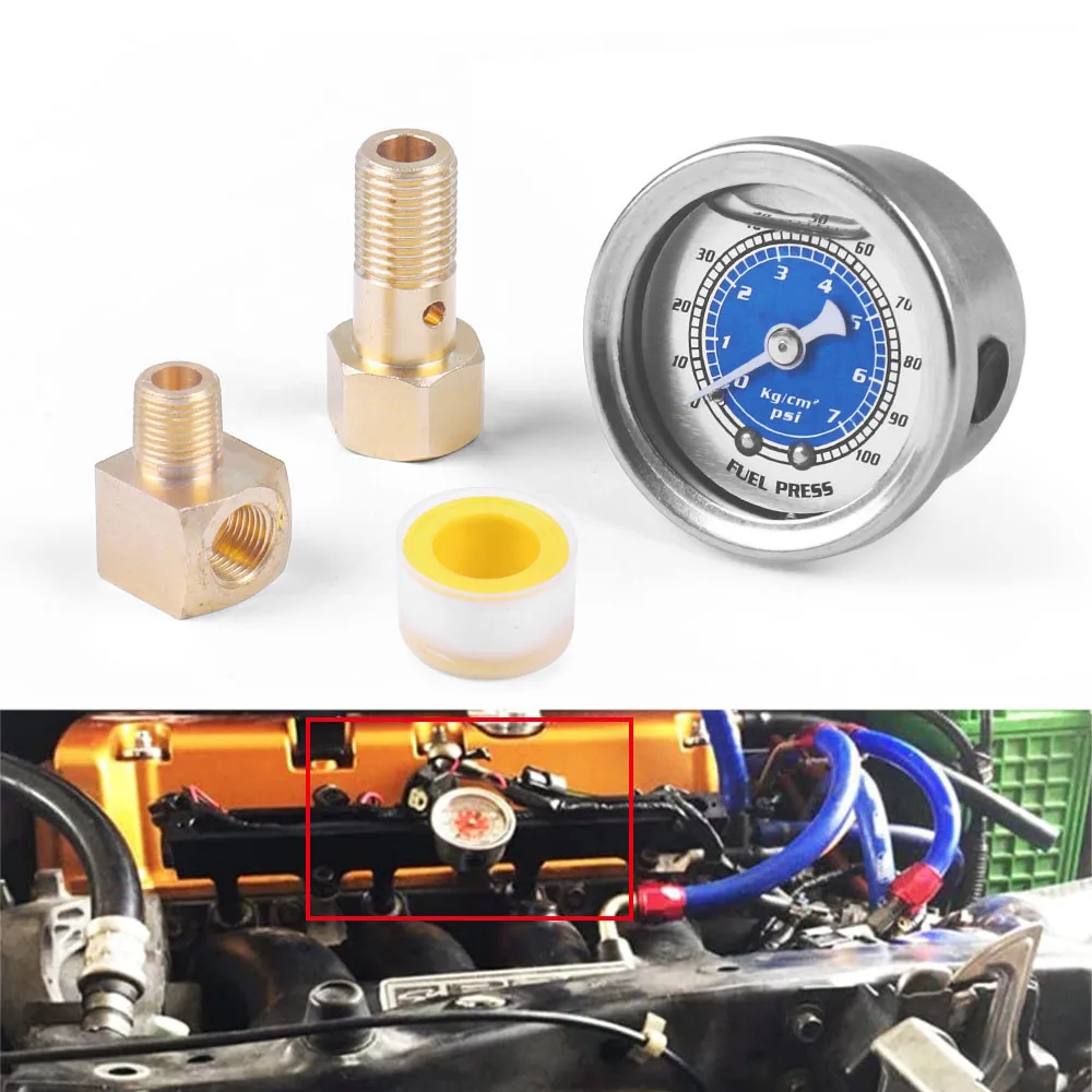 Three Colors New Aluminum Car Fuel Pressure Gauge with 2 Copper Connectors For Honda Civic CRX Acura Fuel Pressure Gauge