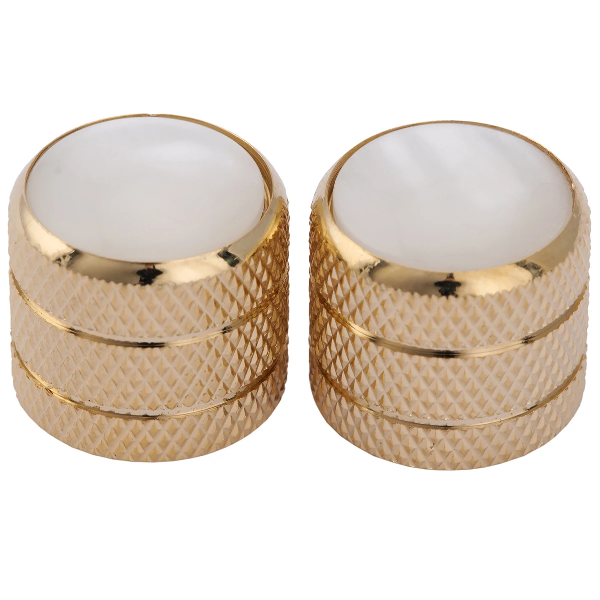 Musiclily Pro Dimensioni Metriche Acciaio Bianco Perla Top Tele Dome Manopole Per Import Fender Tele Guitar/ Precision Bass, Gold (Set Di 2)