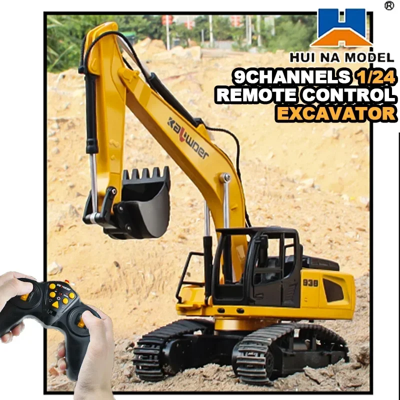 Huina Rc Excavator 1/24 9Ch Remote Control Cars Trucks Model Car Toy Alloy Plastic Simulation Construction Vehicle for Boys Kid