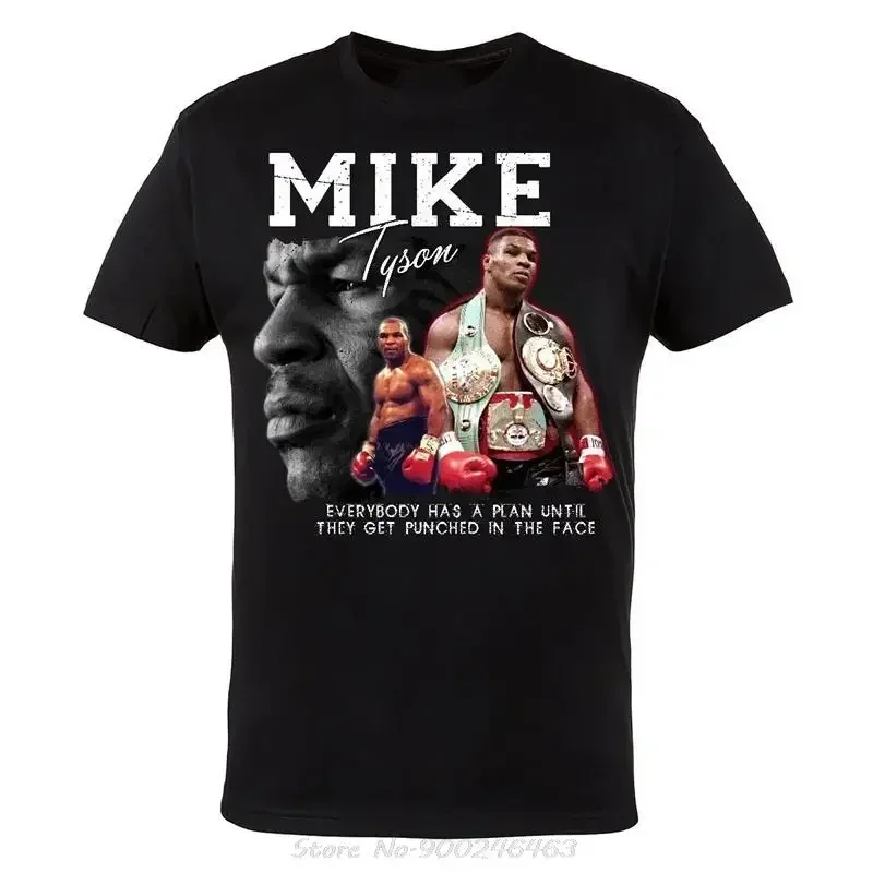 thumbnail image 1 of Camiseta negra de boxeo MMA Mike Tyson para gimnasio, camiseta de verano de algodón con cuello redondo y manga corta para hombre, nuevas camisetas de gran tamaño, 1 of 5