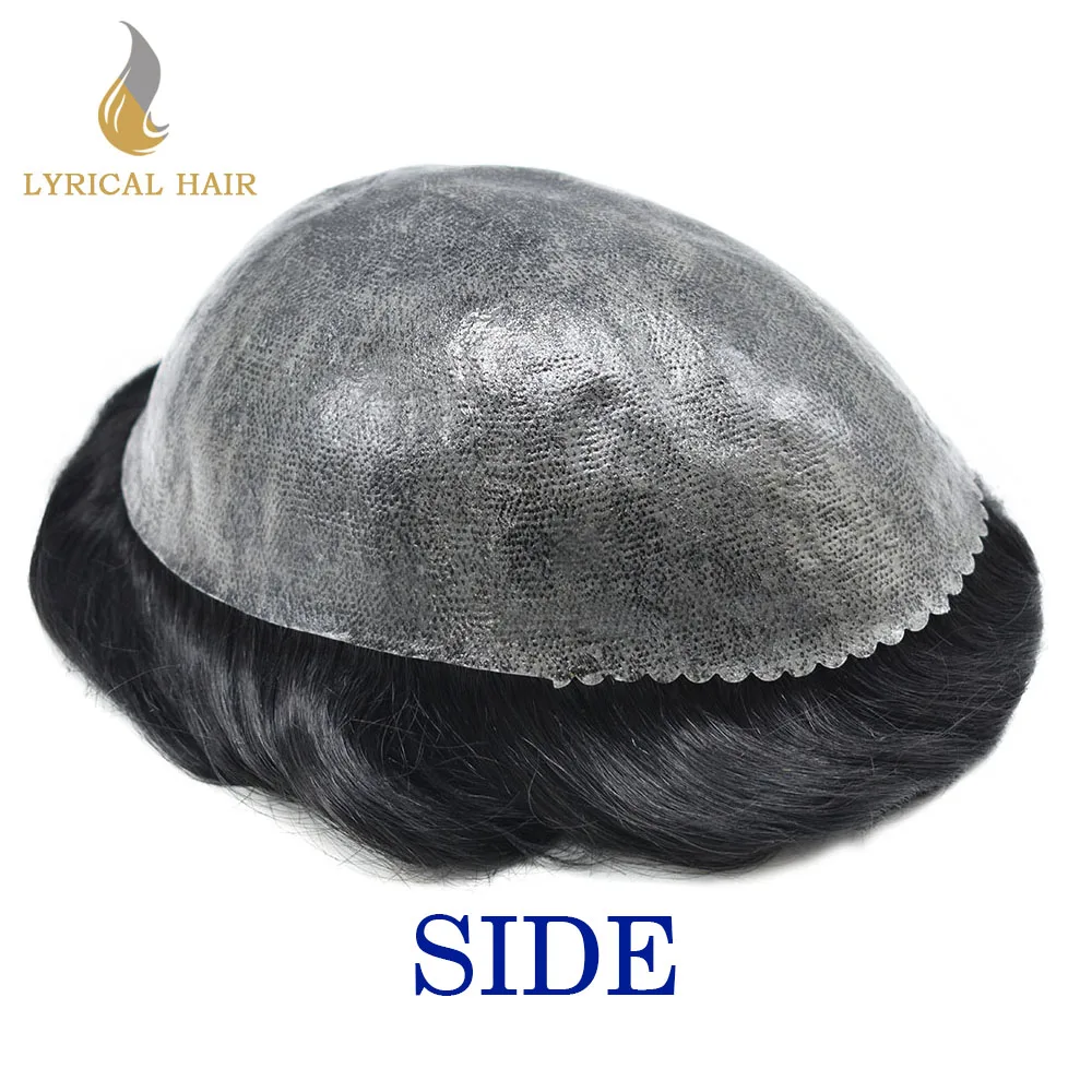 Human Hair Toupee Male Hair Prosthesis Mens Full Poly Skin 0.10mm Injection Pu Human Hair System for Hair Loss Solution