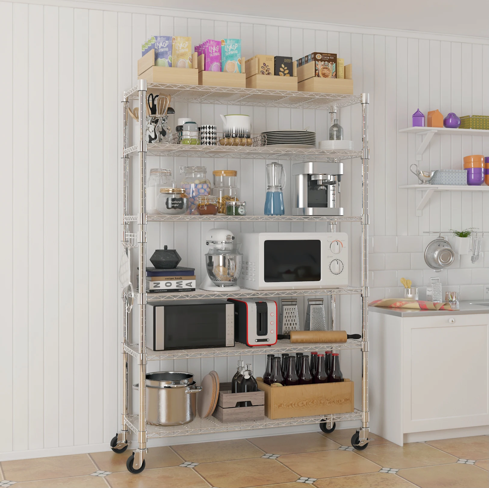 6-Tier disassembly and free assembly NSF-Certified Steel Wire Shelving with Wheels 2