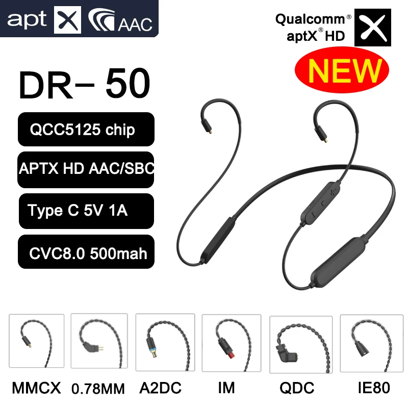 

Адаптивные Hi-Fi наушники QCC5125 APT-X, 0,78 pin/MMCX UE/QDC A2DC/IE80 IE40, 500 мА/ч, беспроводной Bluetooth 5,0, аудиокабель