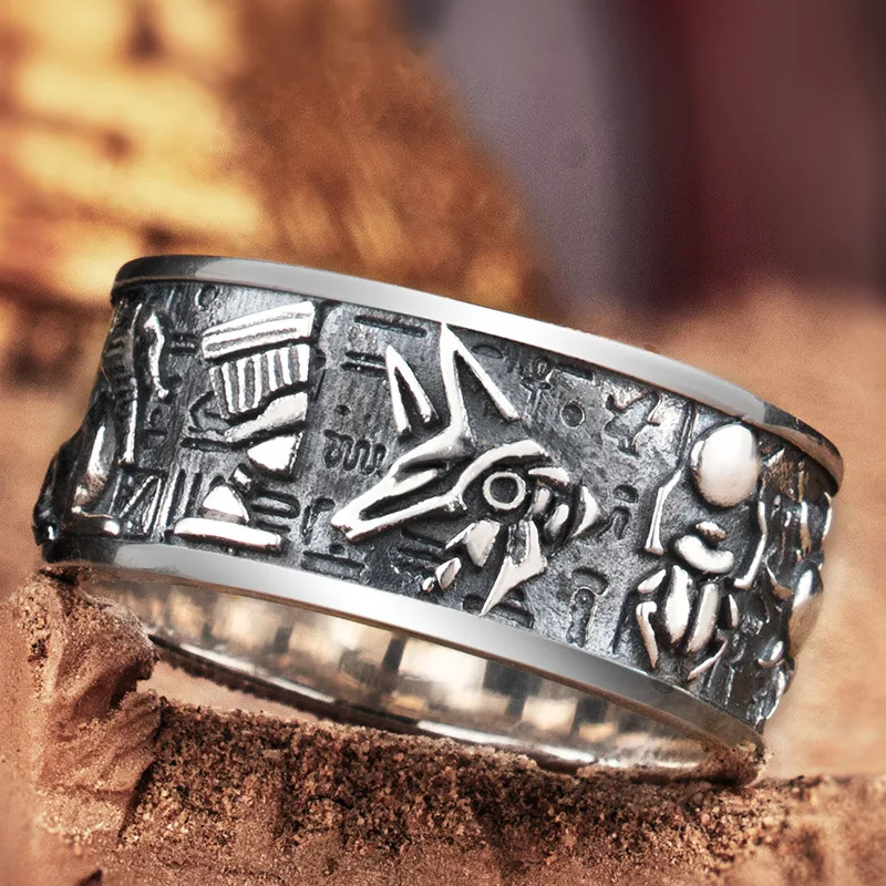 

Ancient Egyptian Gods Horus Anubis Silver Trend Silver-Plated Ring Fashion Men's Ring Single Tail Ring Index Finger
