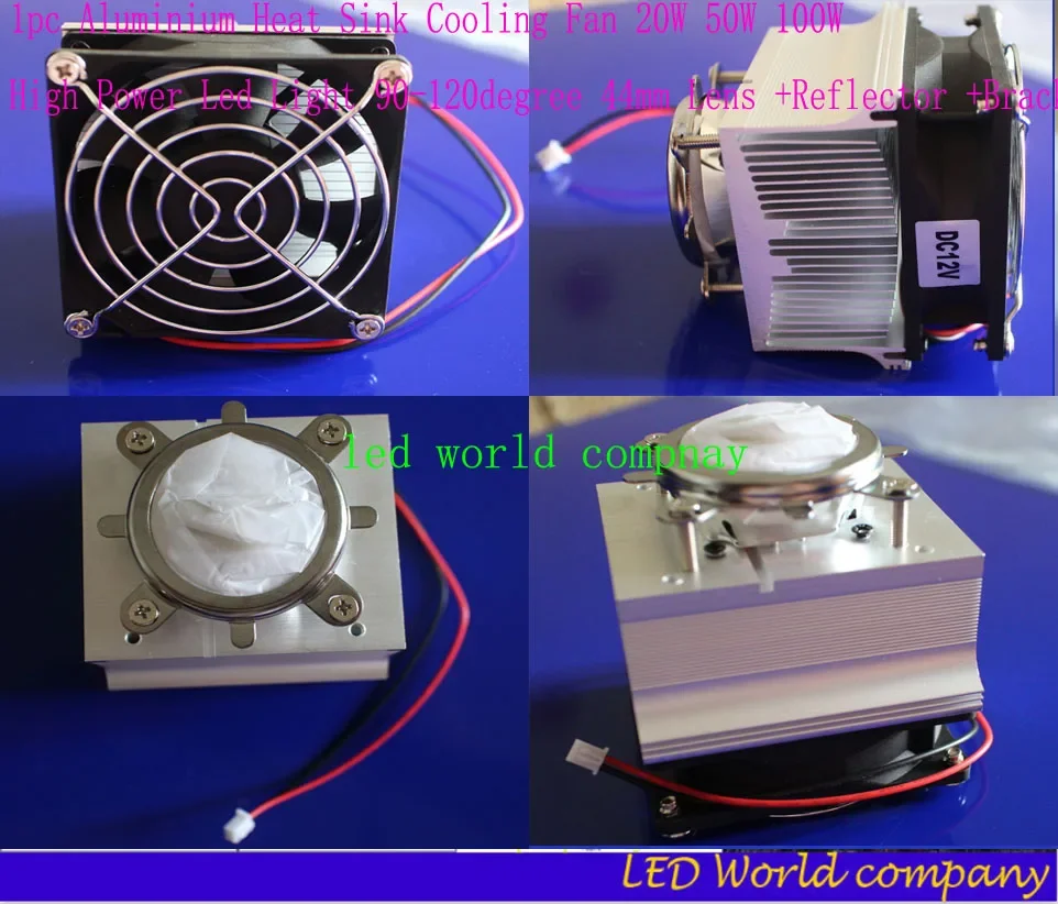 Aluminium Heat Sink Cooling Fan 20W 50W 100W High Power Led Light 90-120degree 44mm Lens +Reflector +Bracket