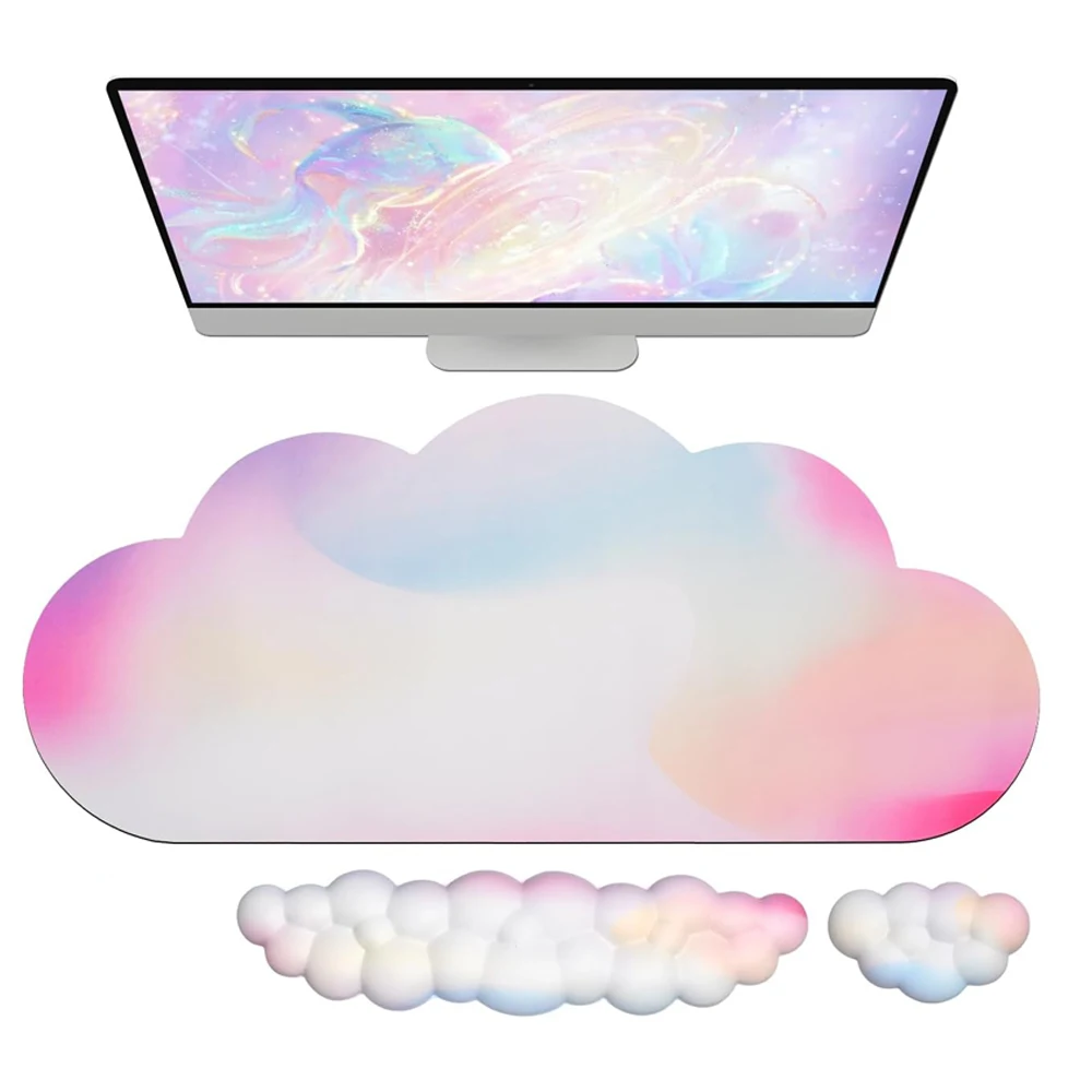 Cloud Keyboard Wrist Pad and Cloud Mouse Wrist Pad Set Ergonomic Computer Desk Wrist Support Mousepad Rainbow Desk Mat